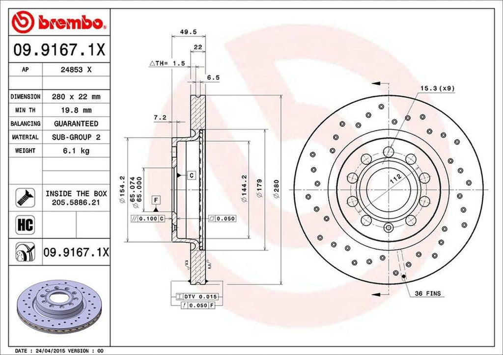 Brembo Front Disc Brake Rotor for 11-15 Jetta (09.9167.1X)