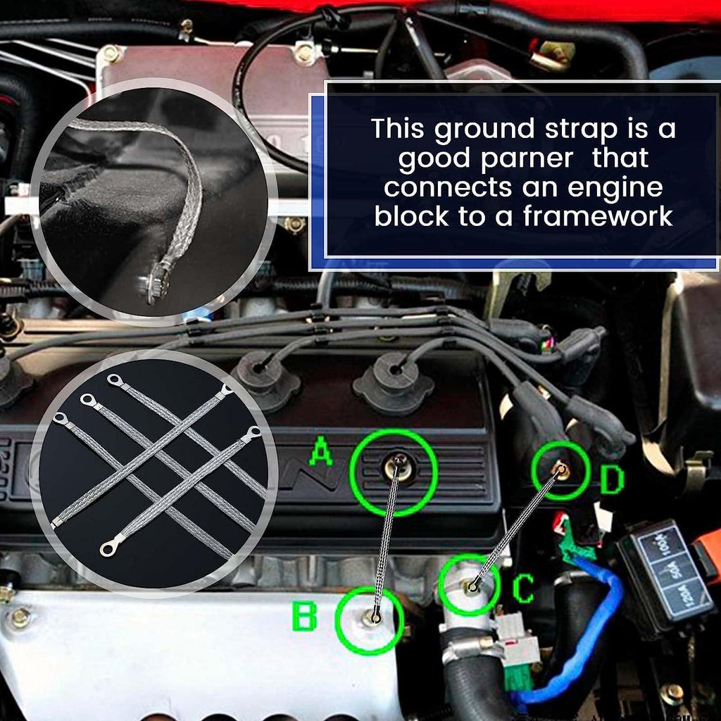 Universal Automotive Ground Strap 3 Pcs 10" X 1/2", 3 Pcs 12" X 1/2" and 2 Pcs 13" X 1/2", Flat Braided Copper Ground Strap, Tinned Copper Vehicle Engine Ground Strap for Most Cars