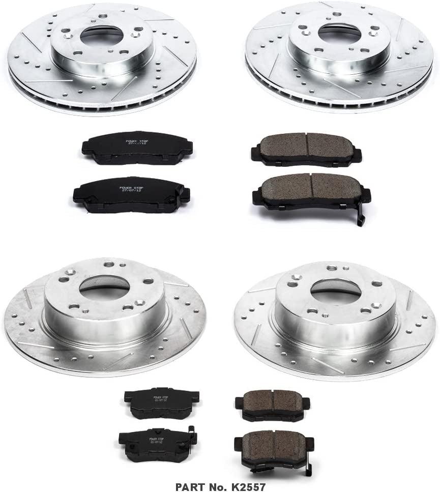 K2557 Front and Rear Z23 Carbon Fiber Brake Pads with Drilled & Slotted Brake Rotors Kit