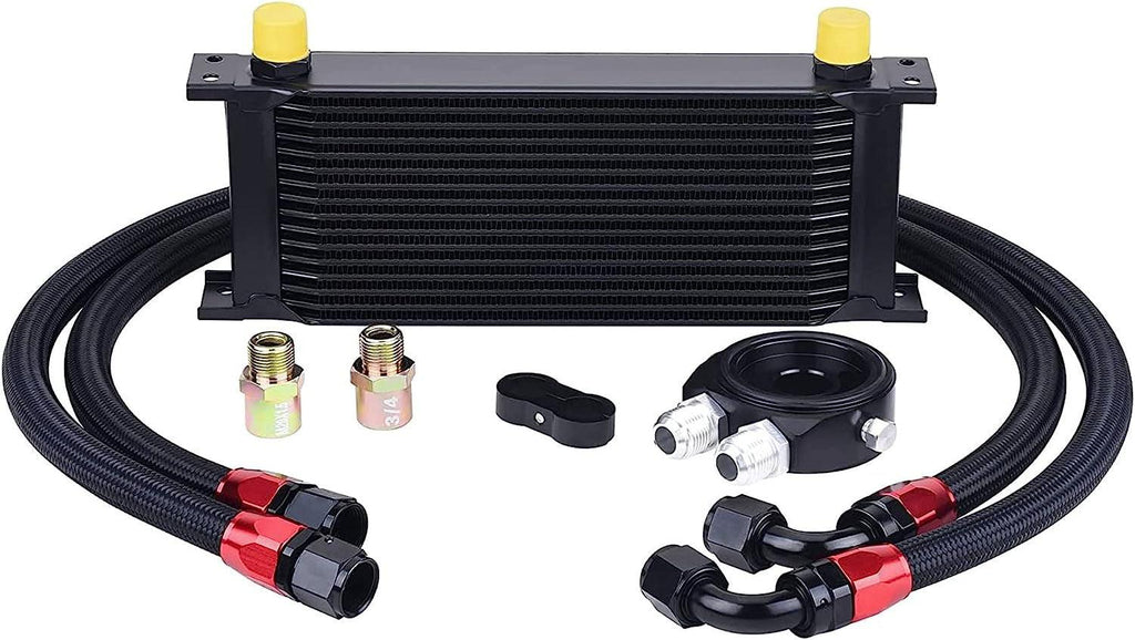 EVIL ENERGY 16 Row Oil Cooler Kit, 10AN Stacked Plate Transmission Engine Cooler Universal Aluminium Black