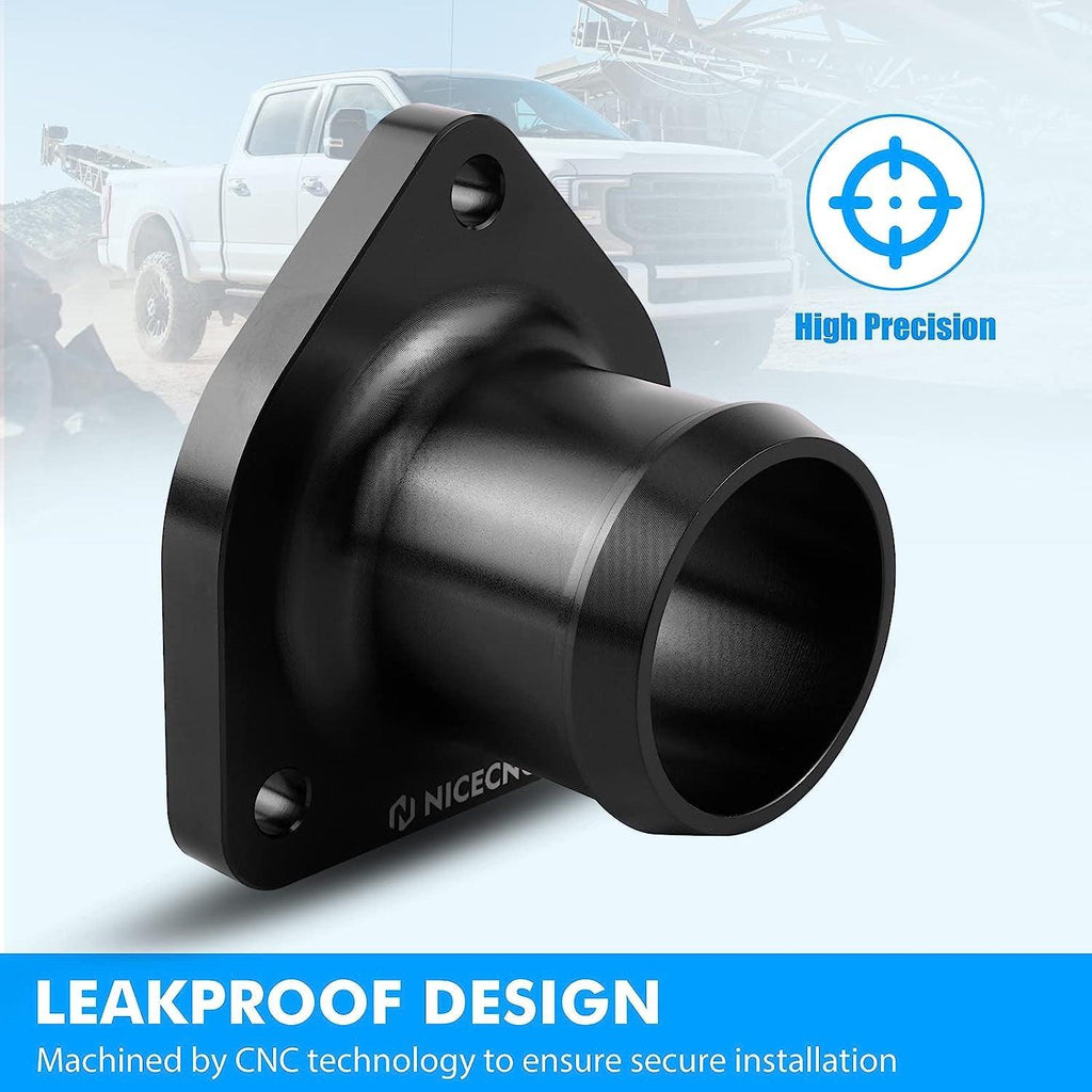 NICECNC Carcasa Del Termostato Billet Aluminum Compatible with Ford 1999.05-2003 Super Duty Trucks with the 7.3L Powerstroke Engine Black