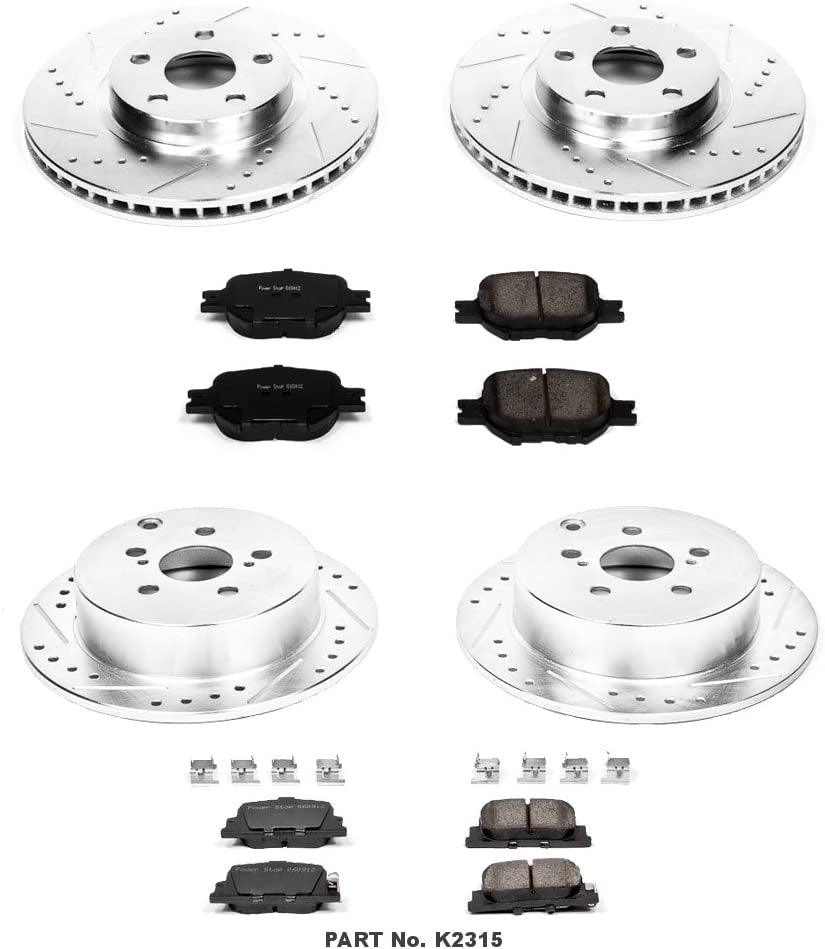 K2315 Front and Rear Z23 Carbon Fiber Brake Pads with Drilled & Slotted Brake Rotors Kit