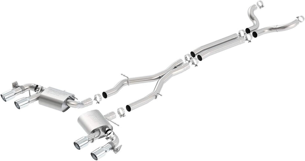 140726 S-Type Cat-Back Exhaust System 3 In. Incl. Connecting Pipes/Mufflers/Hardware/4 In. Dual round Rolled Angle-Cut Tip Dual Split Rear Exit S-Type Cat-Back Exhaust System