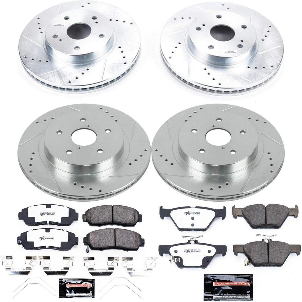 K7357-26 Front and Rear Z26 Carbon Fiber Brake Pads with Drilled & Slotted Brake Rotors Kit