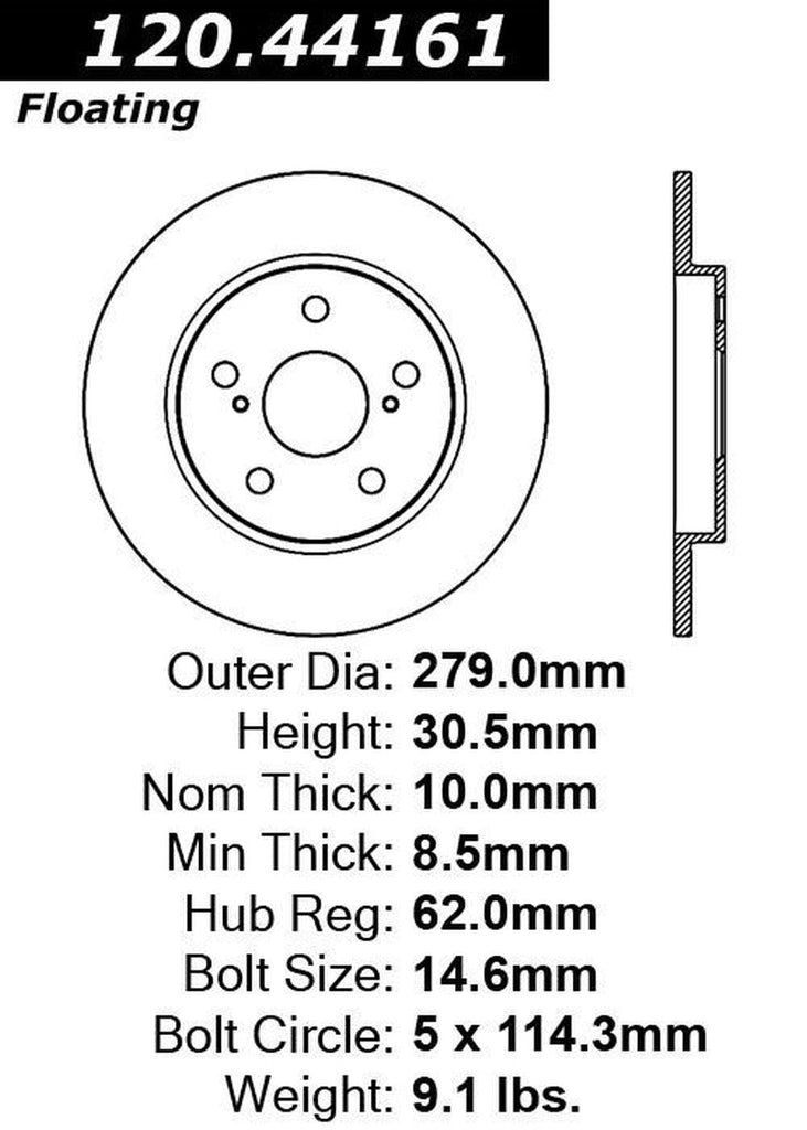 Centric Rear Disc Brake Rotor for Corolla Im, Im, Xb, Matrix, Vibe (120.44161)