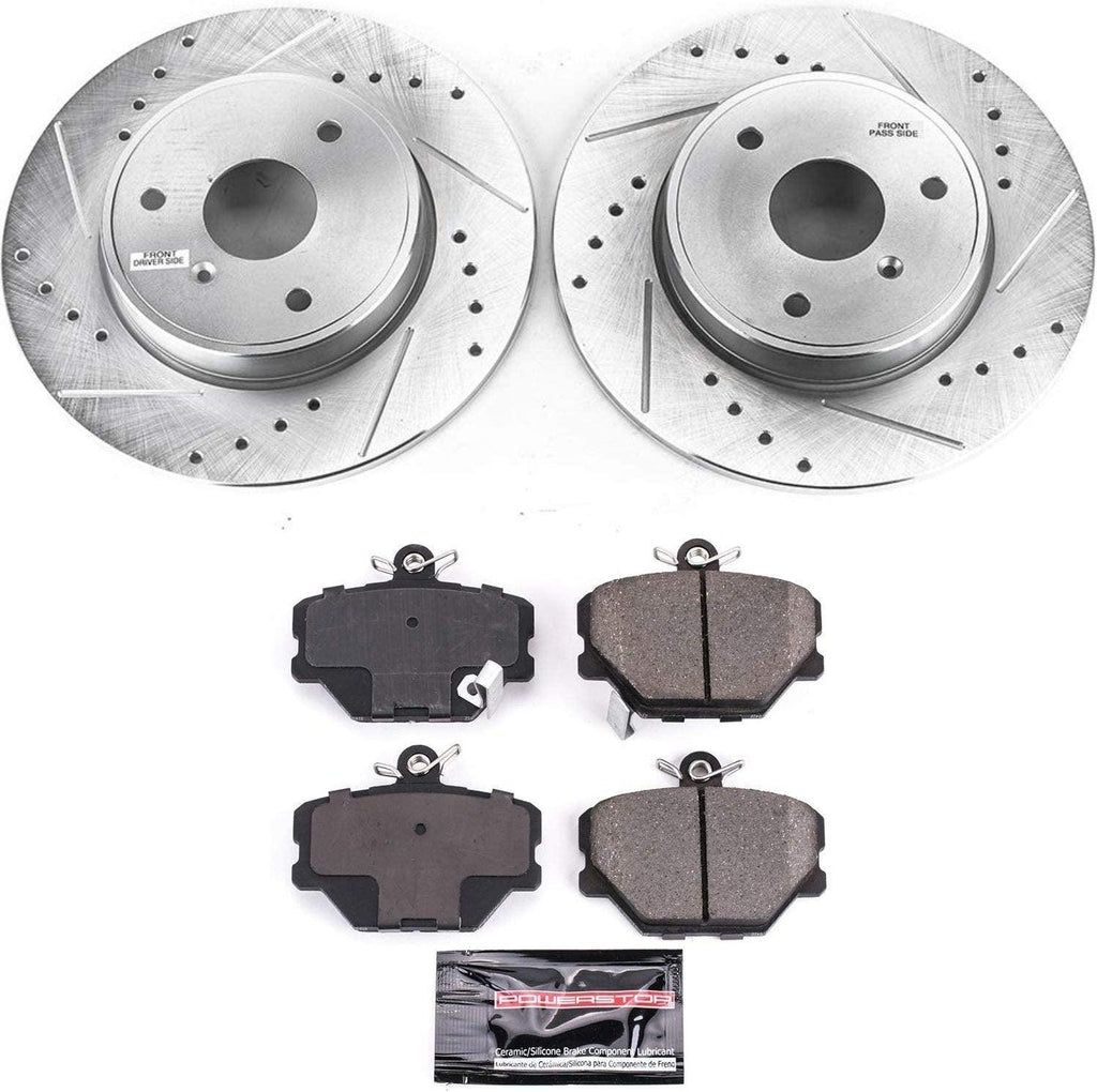 Power Stop K5695 Front Z23 Carbon Fiber Brake Pads with Drilled & Slotted Brake Rotors Kit