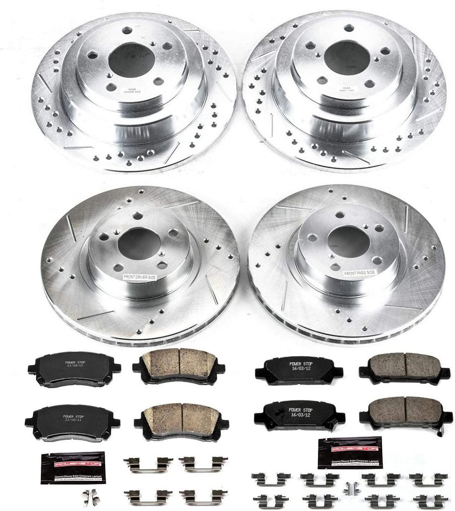 K1122 Front and Rear Z23 Carbon Fiber Brake Pads with Drilled & Slotted Brake Rotors Kit