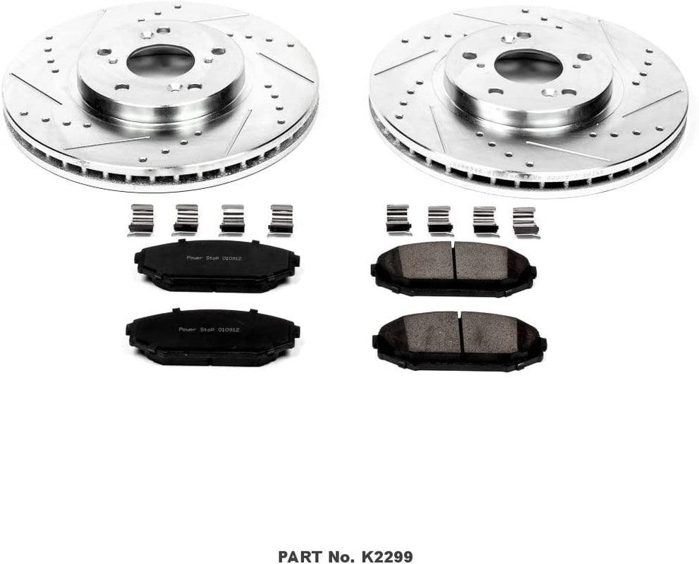 K2299 Front Z23 Carbon Fiber Brake Pads with Drilled & Slotted Brake Rotors Kit