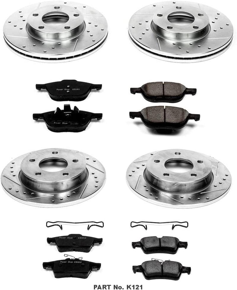 K121 Front and Rear Z23 Carbon Fiber Brake Pads with Drilled & Slotted Brake Rotors Kit