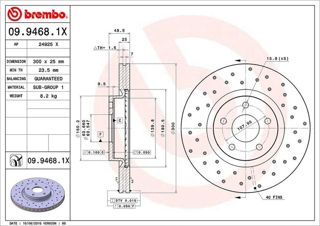 Brembo Front Disc Brake Rotor for C30, C70, S40, V50 (09.9468.1X)