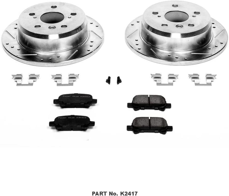 K2417 Rear Z23 Carbon Fiber Brake Pads with Drilled & Slotted Brake Rotors Kit