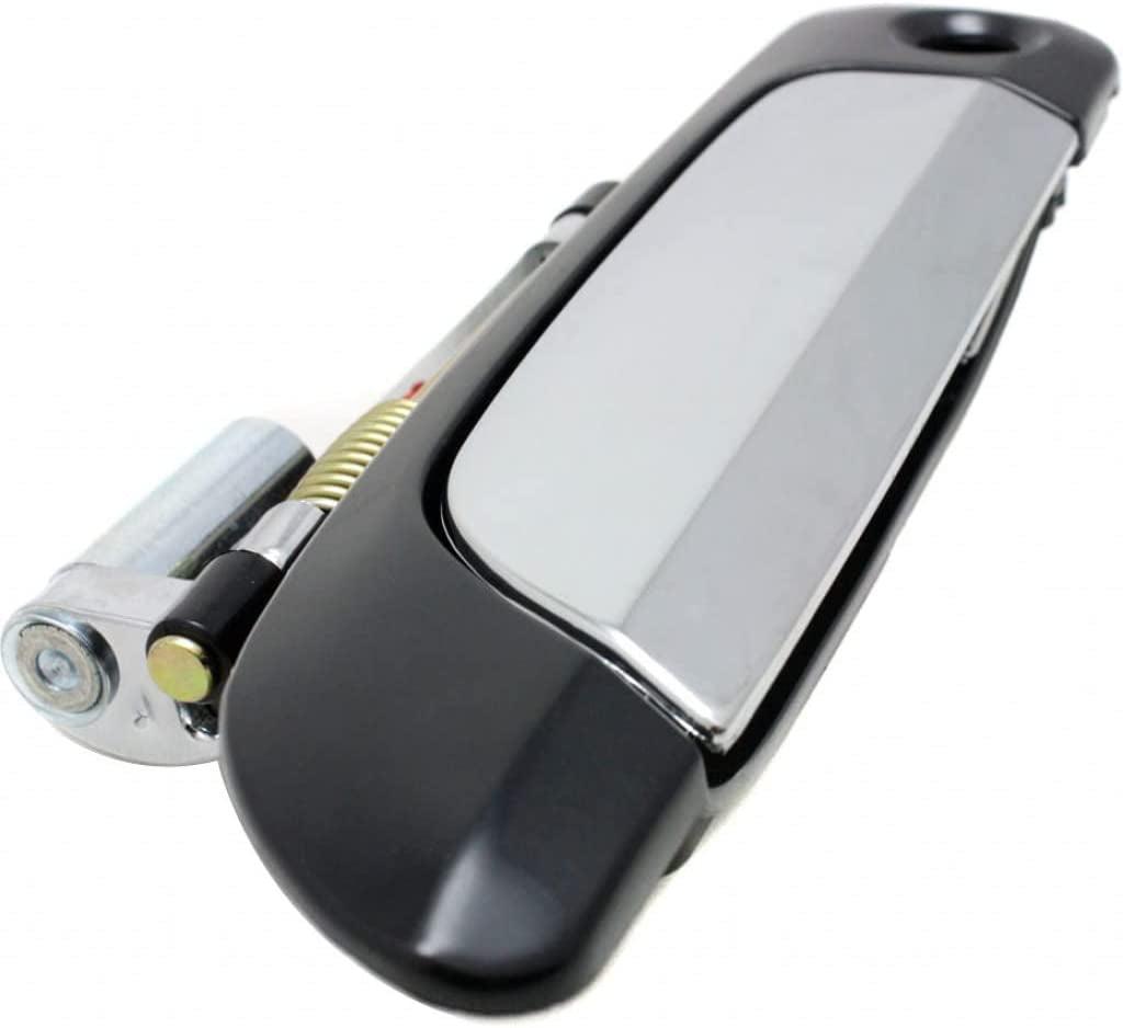 for Honda Civic Exterior Door Handle Front, Driver Side Smooth Black Bezel with Chrome Lever (2001-2005) | with Key Hole| Trim:All Submodels