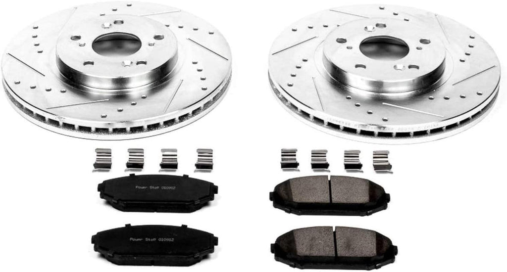 K2299 Front Z23 Carbon Fiber Brake Pads with Drilled & Slotted Brake Rotors Kit
