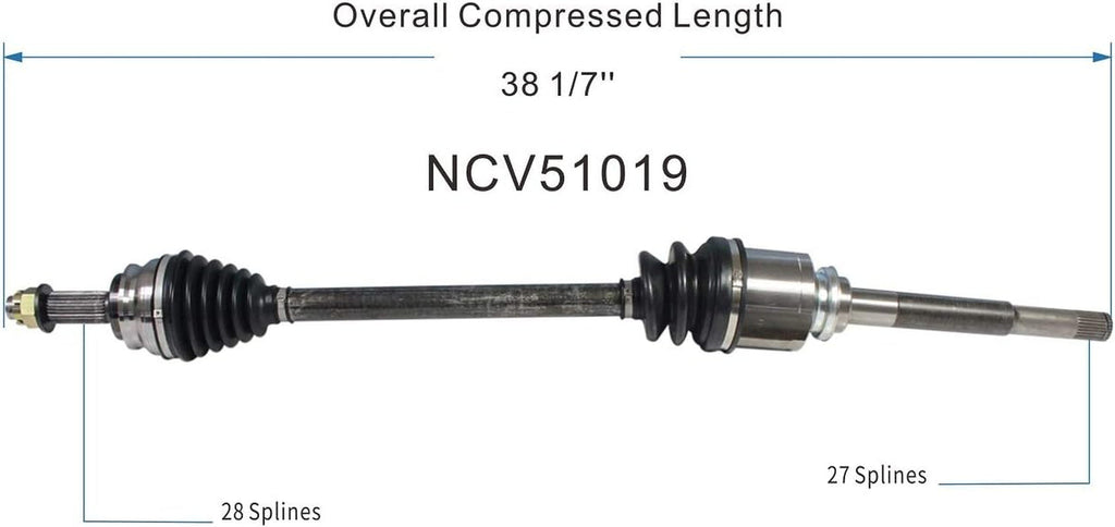 NCV51019 CV Axle Shaft Assembly for Select 2008-11 Mitsubishi Outlander - Front Right (Driver Side)