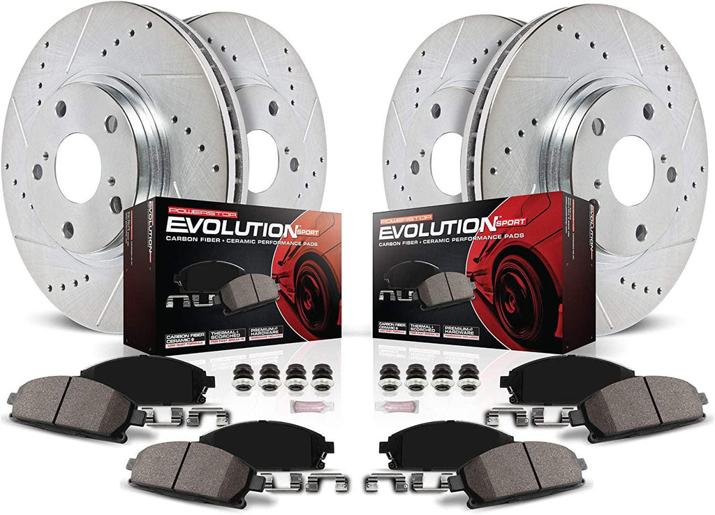 K7097 Front and Rear Z23 Carbon Fiber Brake Pads with Drilled & Slotted Brake Rotors Kit