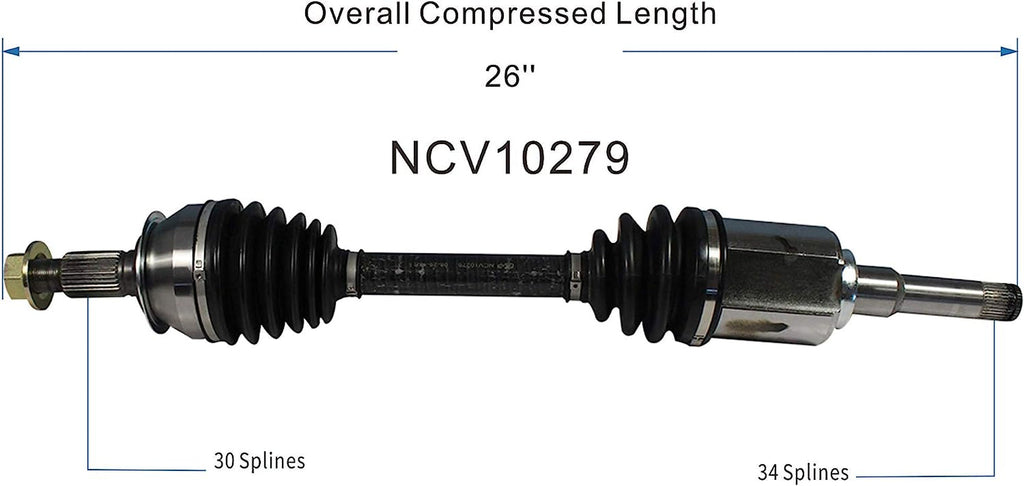 NCV10279 CV Axle Shaft Assembly for Select 2010-17 Buick Allure, Lacrosse, Regal; Chevrolet Malibu, Impala - Front Left (Driver Side)