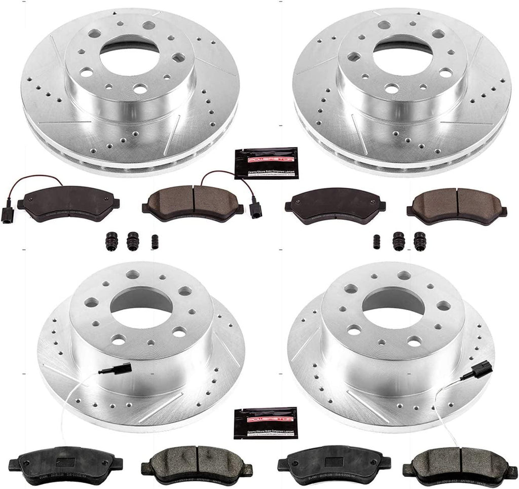 K7310 Rear Z23 Carbon Fiber Brake Pads with Drilled & Slotted Brake Rotors Kit