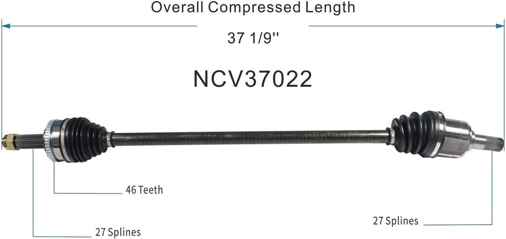 NCV37022 CV Axle Shaft Assembly for Select 2009-12 Hyundai Elantra - Front Right (Passenger Side)