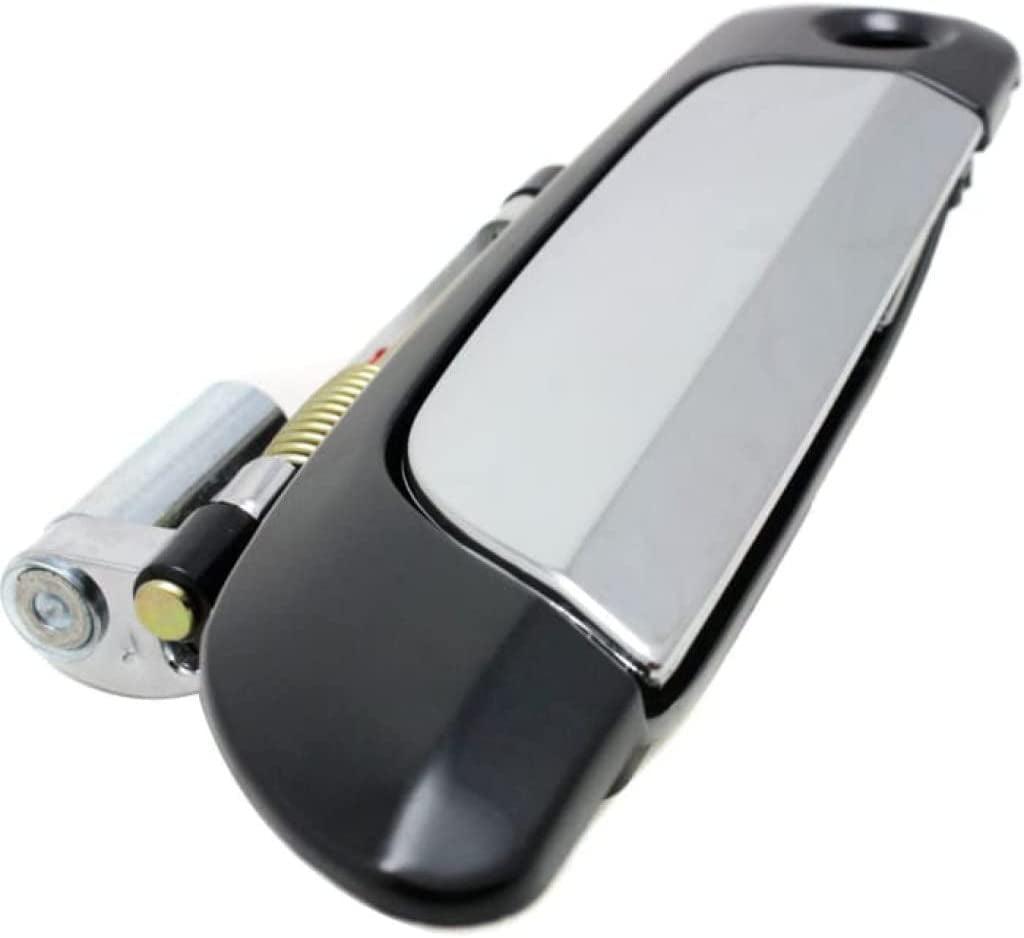 for Honda Civic Exterior Door Handle Front, Driver Side Smooth Black Bezel with Chrome Lever (2001-2005) | with Key Hole| Trim:All Submodels
