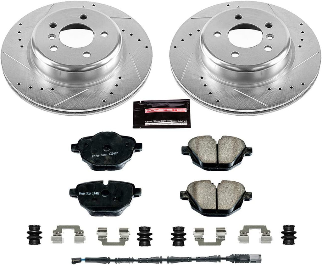 K6034 Rear Z23 Carbon Fiber Brake Pads with Drilled & Slotted Brake Rotors Kit