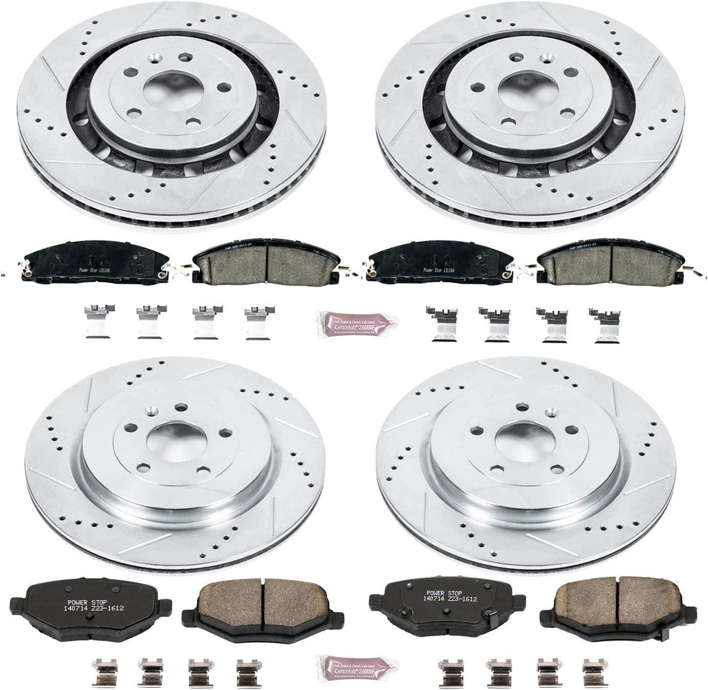 K6375 Front and Rear Z23 Carbon Fiber Brake Pads with Drilled & Slotted Brake Rotors Kit
