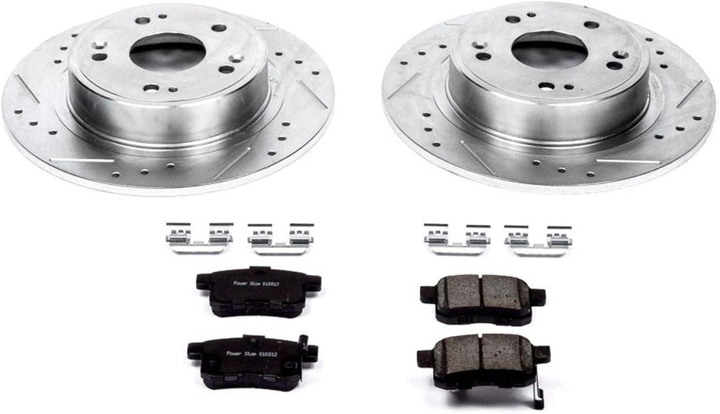 K3127 Rear Z23 Carbon Fiber Brake Pads with Drilled & Slotted Brake Rotors Kit