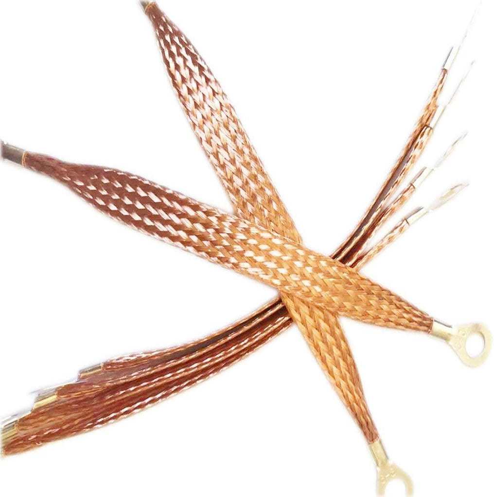 Automotive Universal Engine Grounding Braided Copper Straps Earth Bonding Straps (8 Inch 12 Inch 24 Inch) (Bare Copper 3/4" Width 8" Length 4PCS)