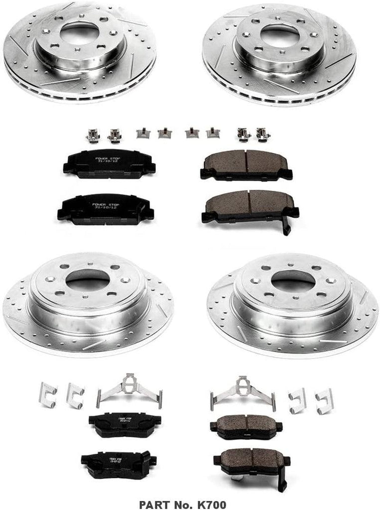 Power Stop K700 Front and Rear Z23 Carbon Fiber Brake Pads with Drilled & Slotted Brake Rotors Kit