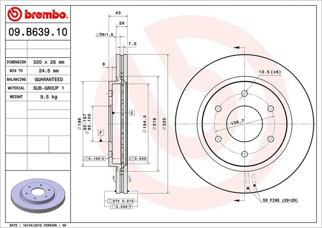 Brembo Front Disc Brake Rotor for Titan, Armada, QX56 (09.B639.10)