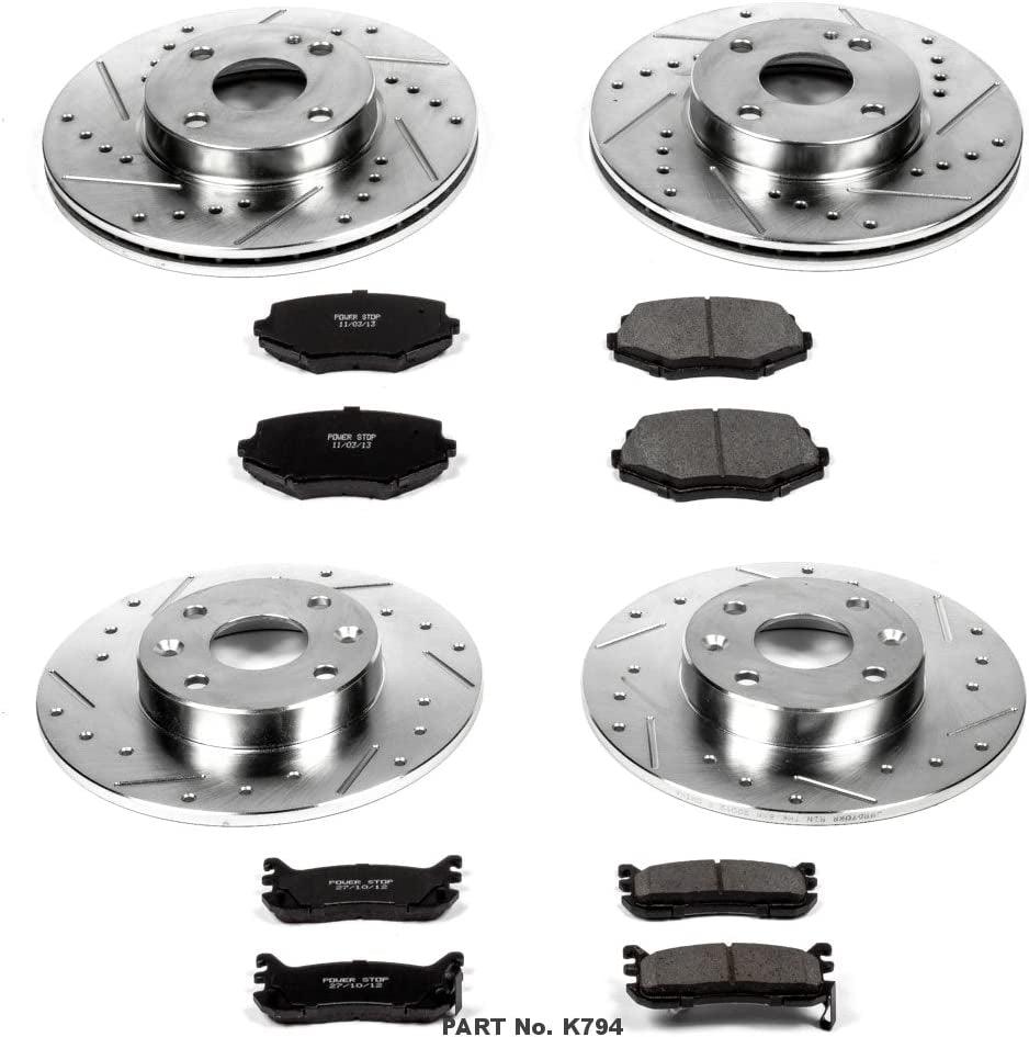 Power Stop K794 Front and Rear Z23 Carbon Fiber Brake Pads with Drilled & Slotted Brake Rotors Kit