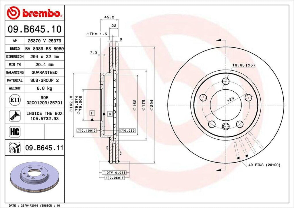 Brembo Front Disc Brake Rotor for Cooper Countryman, Cooper Paceman (09.B645.11)