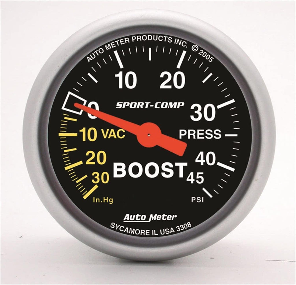 3308 Sport-Comp Mechanical Boost/Vacuum Gauge, 2.3125 In.