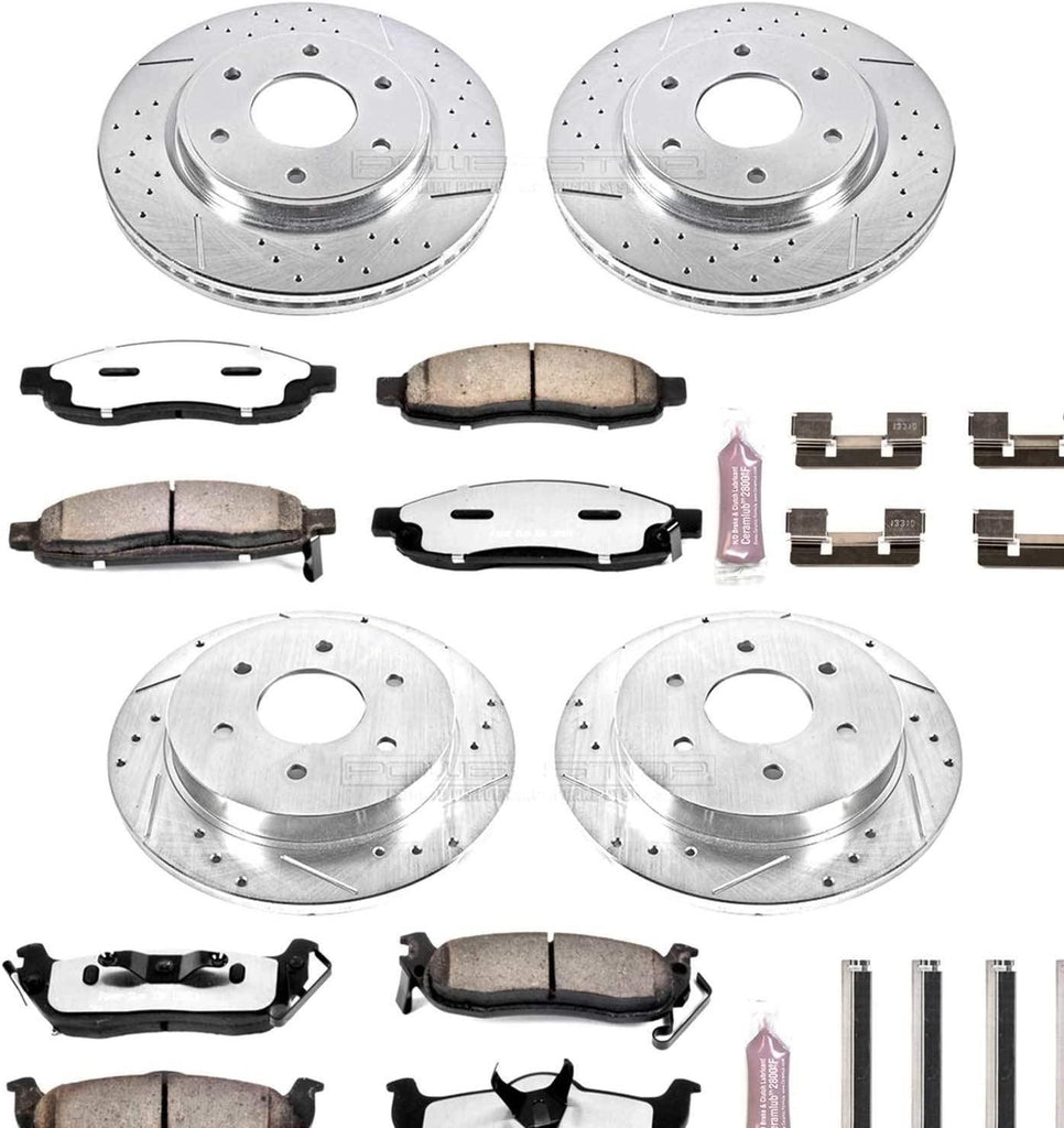 K212-36 Front and Rear Z36 Truck & Tow Brake Kit, Carbon Fiber Ceramic Brake Pads and Drilled/Slotted Brake Rotors