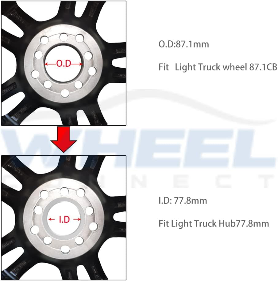 WHEEL CONNECT Hub Centric Rings, 87.1 to 77.8, Set of 4,Aluminium Alloy Hubrings,O.D:87.1Mm I.D 77.8Mm. A
