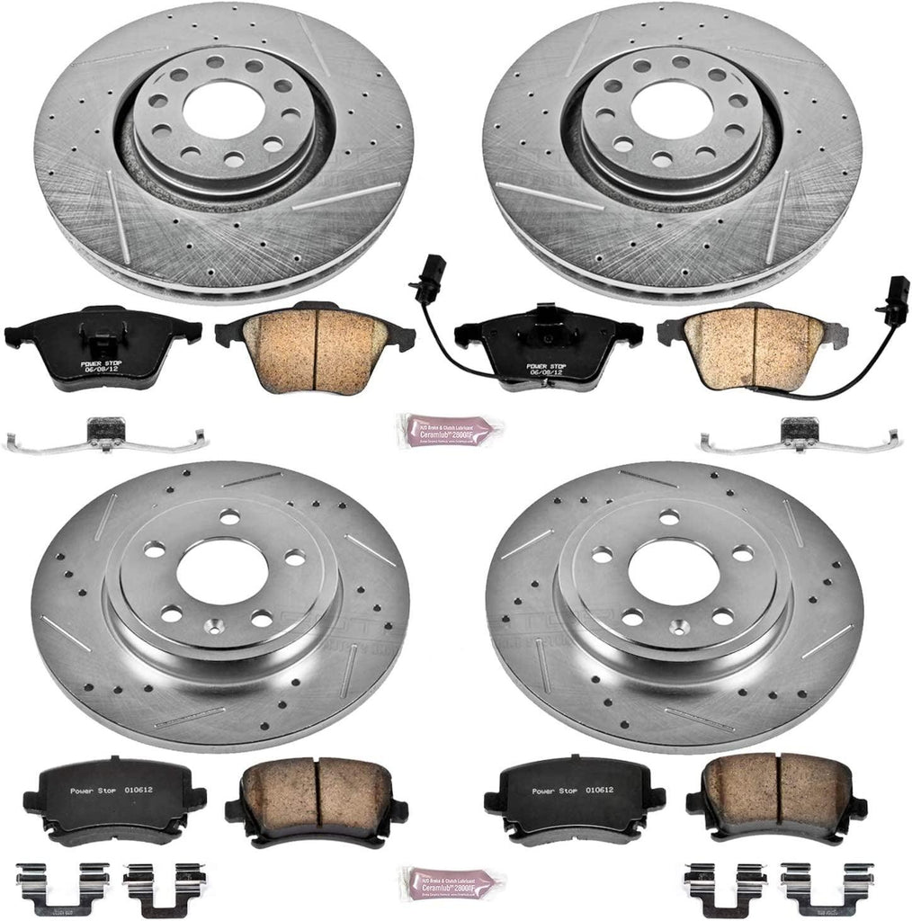 K4065 Front and Rear Z23 Carbon Fiber Brake Pads with Drilled & Slotted Brake Rotors Kit