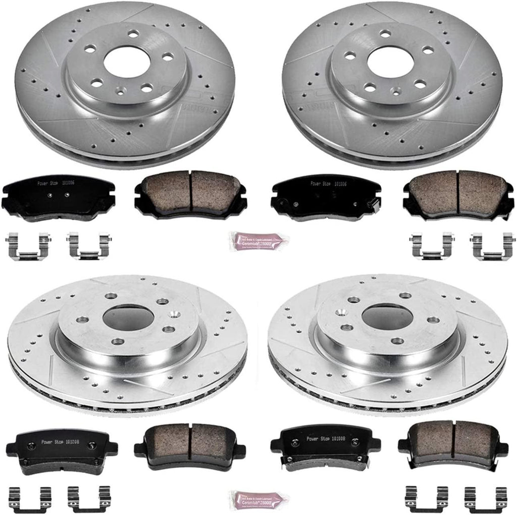 K5515 Front and Rear Z23 Carbon Fiber Brake Pads with Drilled & Slotted Brake Rotors Kit