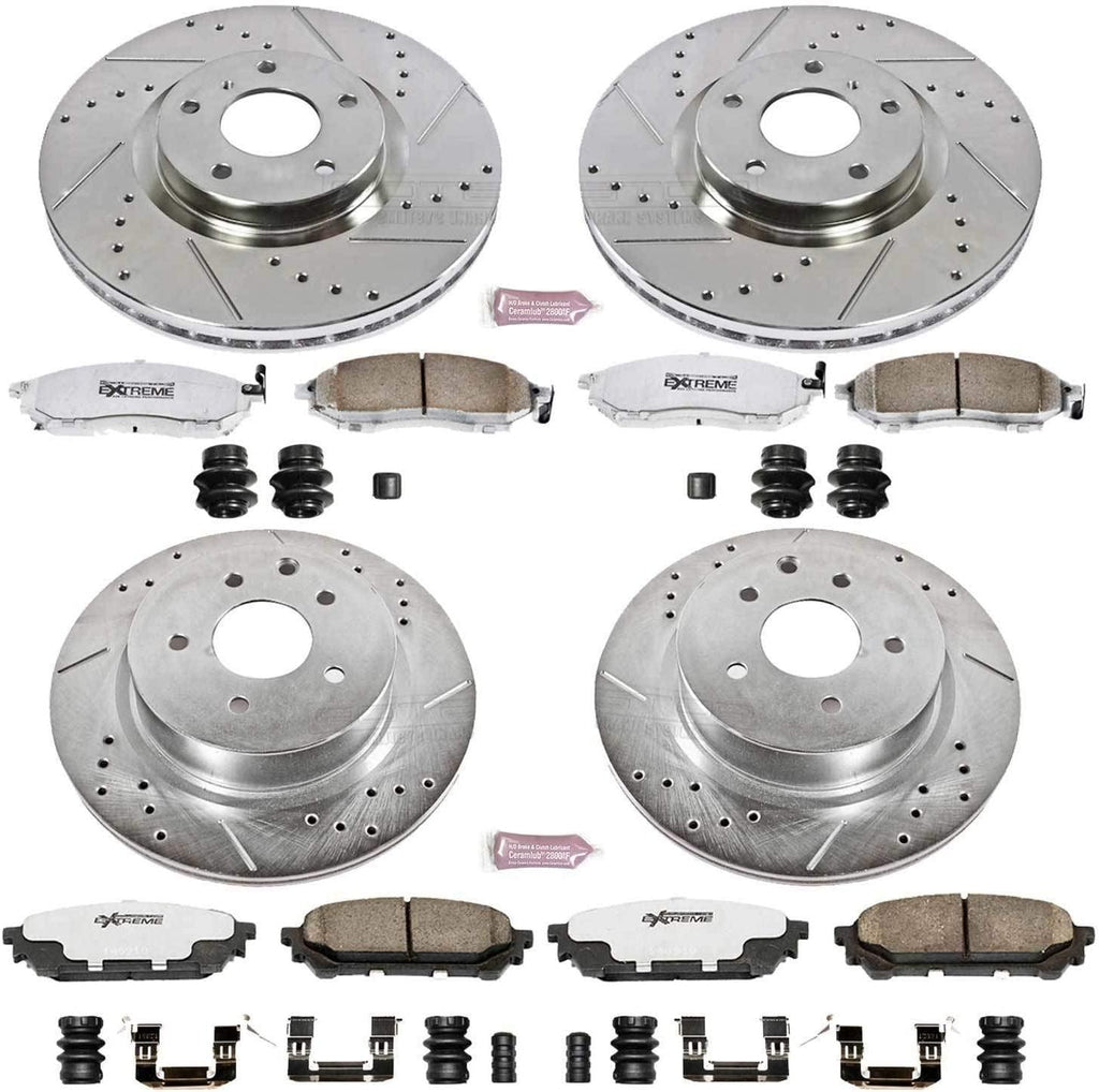 K114-26 Front and Rear Z26 Carbon Fiber Brake Pads with Drilled & Slotted Brake Rotors Kit