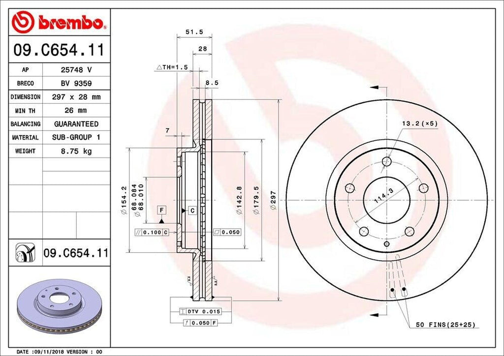 Brembo Front Disc Brake Rotor for 6, CX-5 (09.C654.11)