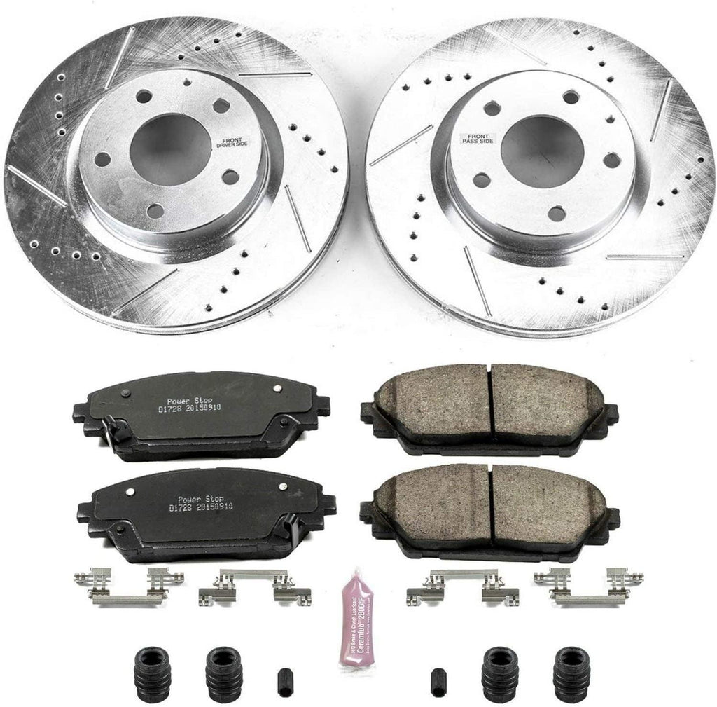 K6971 Front Z23 Carbon Fiber Brake Pads with Drilled & Slotted Brake Rotors Kit