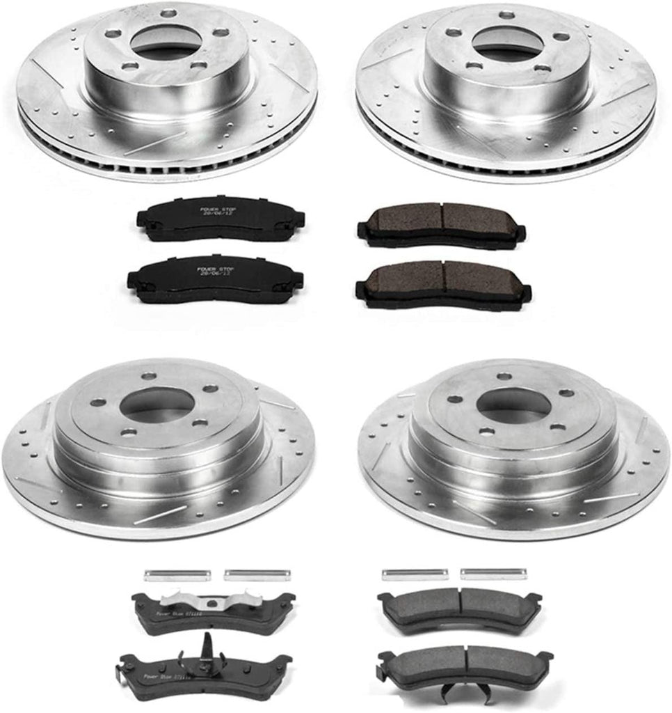 K5595 Front and Rear Z23 Carbon Fiber Brake Pads with Drilled & Slotted Brake Rotors Kit