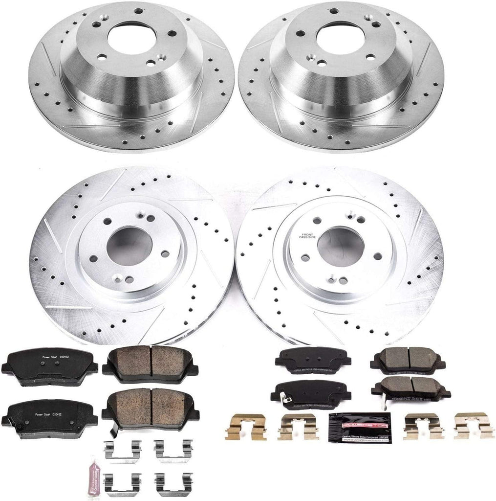 K8009 Front and Rear Z23 Carbon Fiber Brake Pads with Drilled & Slotted Brake Rotors Kit