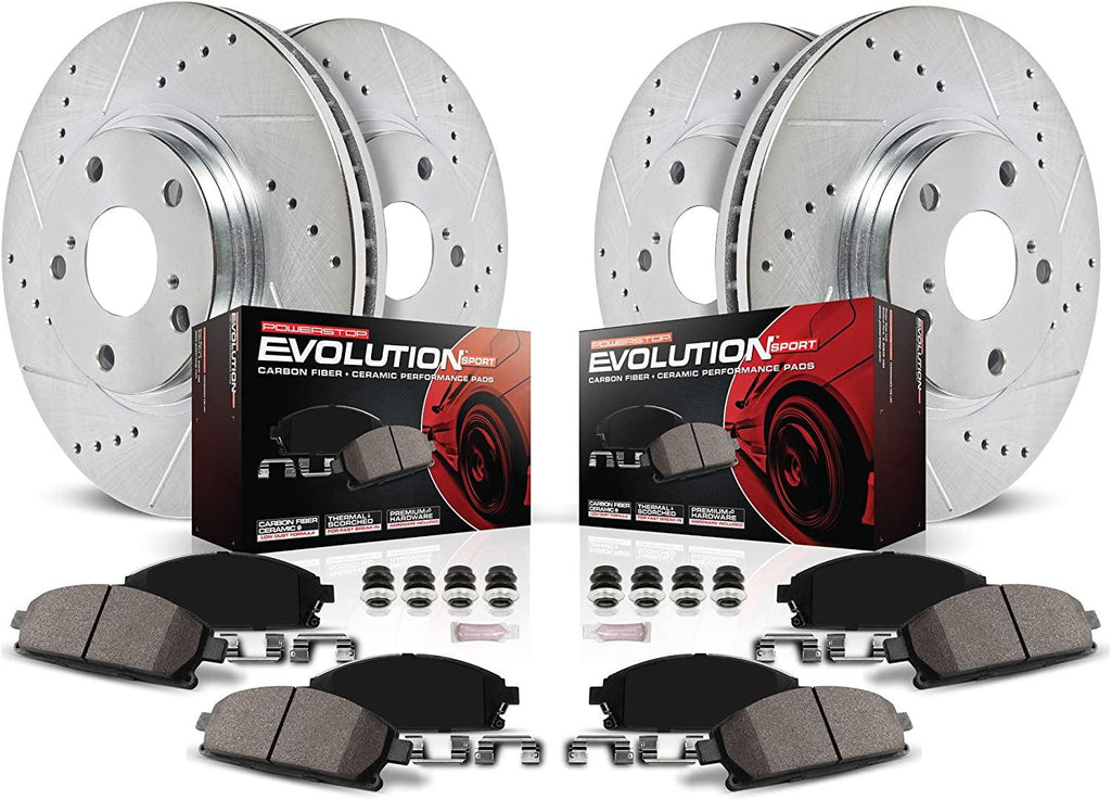 K2297 Front and Rear Z23 Carbon Fiber Brake Pads with Drilled & Slotted Brake Rotors Kit