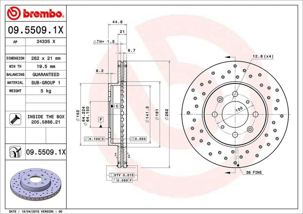 Brembo Front Disc Brake Rotor for Civic, Integra, Civic Del Sol (09.5509.1X)