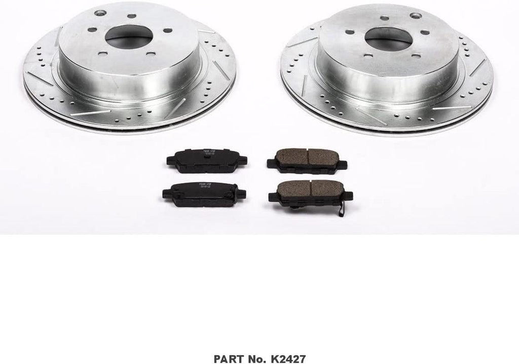 K2427 Rear Z23 Carbon Fiber Brake Pads with Drilled & Slotted Brake Rotors Kit