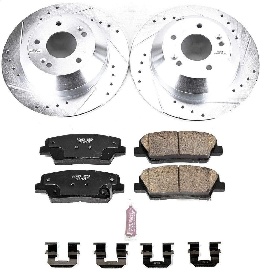 K7062 Rear Z23 Carbon Fiber Brake Pads with Drilled & Slotted Brake Rotors Kit