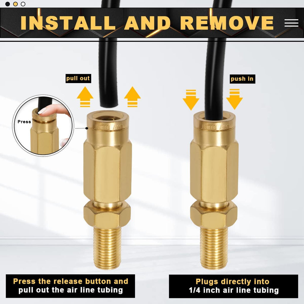 Boeray 2 Packs 1/4" Air Value Inflation Schrader Valve, Schrader Valve Adapter with Push to Connect Button for 1/4" OD Air Hose Fittings for Semi Trucks Trailers