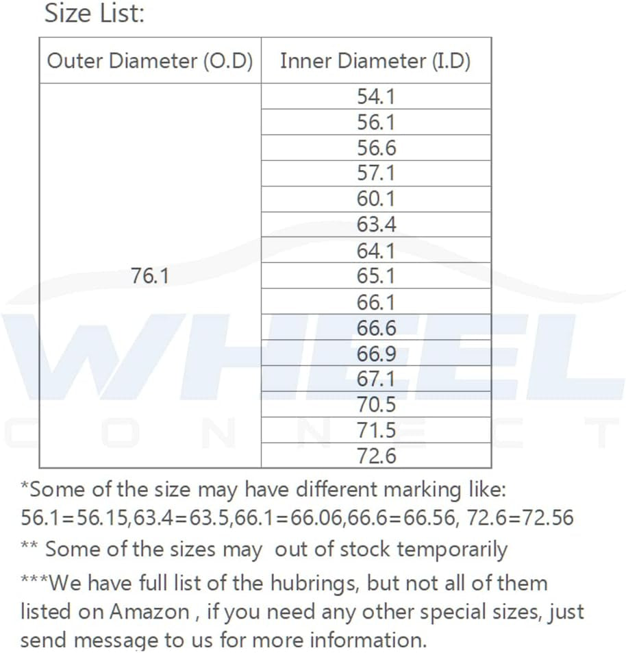WHEEL CONNECT Hub Centric Rings,76.1 to 71.5, Set of 4, Aluminium Alloy Hubrings, O.D:76.1-I.D:71.5Mm. 10Mm Height. A