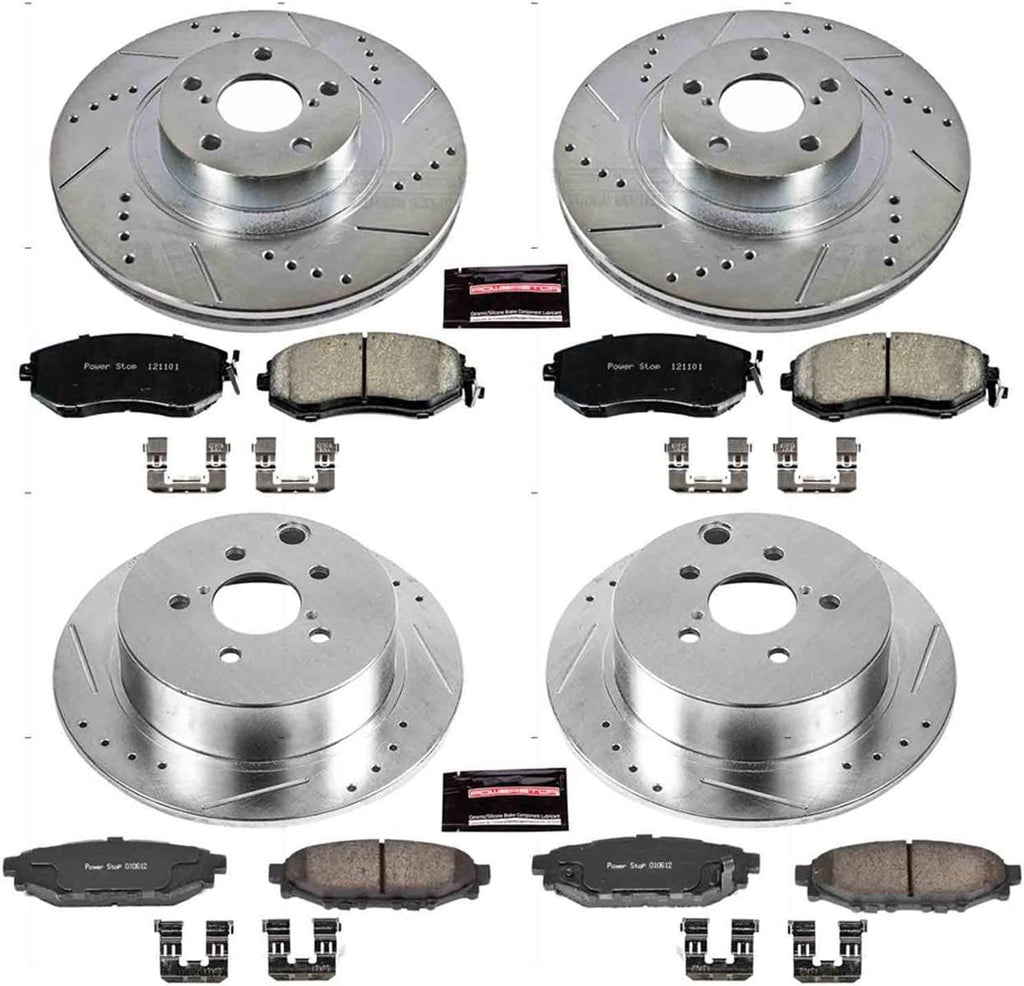 K6762 Front and Rear Z23 Carbon Fiber Brake Pads with Drilled & Slotted Brake Rotors Kit
