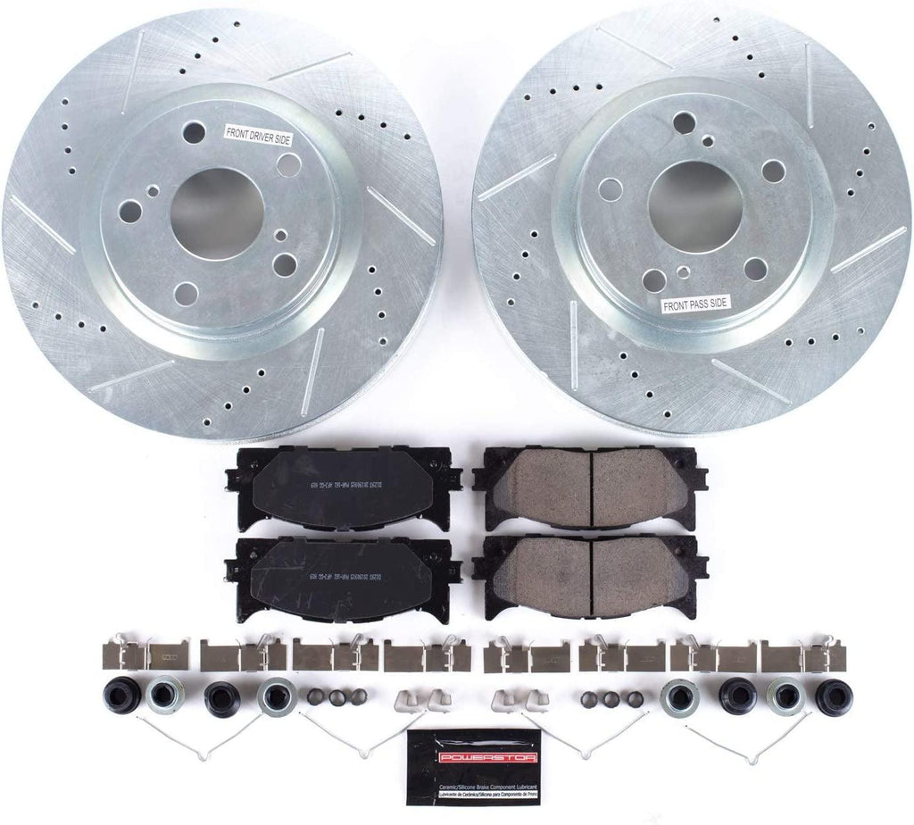 K3053 Front Brake Kit with Drilled/Slotted Brake Rotors and Z23 Evolution Ceramic Brake Pads