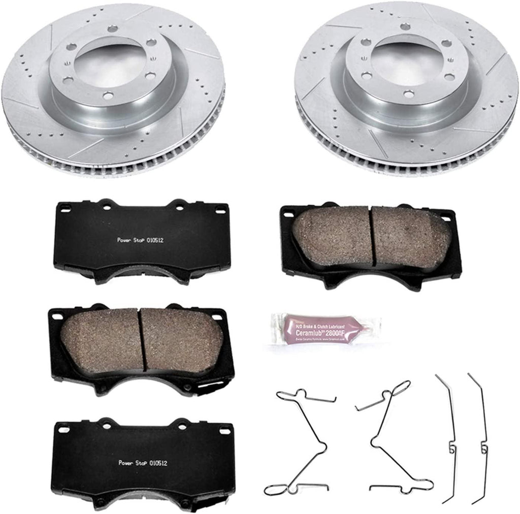 K5873 Front Z23 Carbon Fiber Brake Pads with Drilled & Slotted Brake Rotors Kit